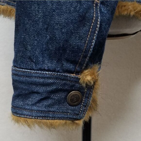 Nine West Vintage Rare Cropped Dark Wash Denim Teddy Bear Brown Faux Fur Jacket - Picture 8 of 12